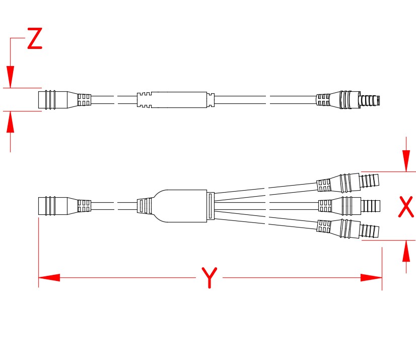 Micro Star™ 3-Way Branch Connector, LED lights, S0825-3000-PT, S0825-3000-SC, Line Drawing Micro Star™ 3-Way Branch Connector, LED lights, S0825-3000-PT, S0825-3000-SC, Line Drawing